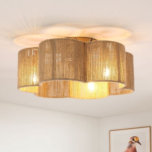 21" Bohemia Natural Rope Gold Smart Ceiling Fan Flush Mount Light with Remote and App