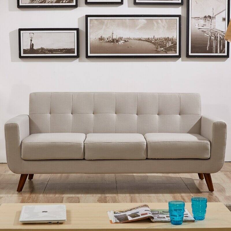 Grace Rainbeau Linen Upholstered Tufted Mid-century Sofa