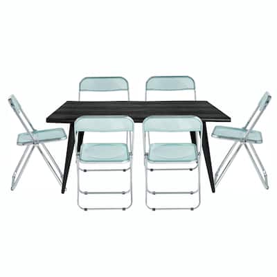 LeisureMod Lawrence Acrylic Folding Dining Chairs and Dining Table Set