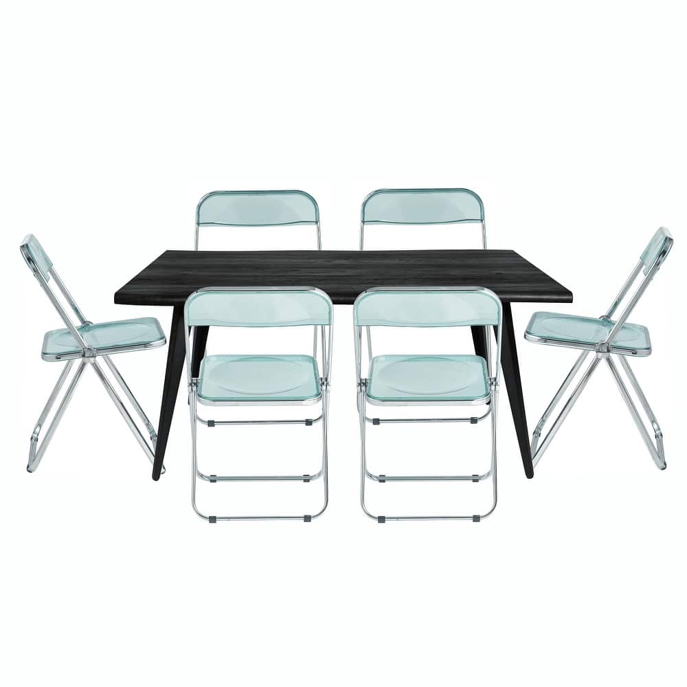 LeisureMod Lawrence Acrylic Folding Dining Chairs and Dining Table Set