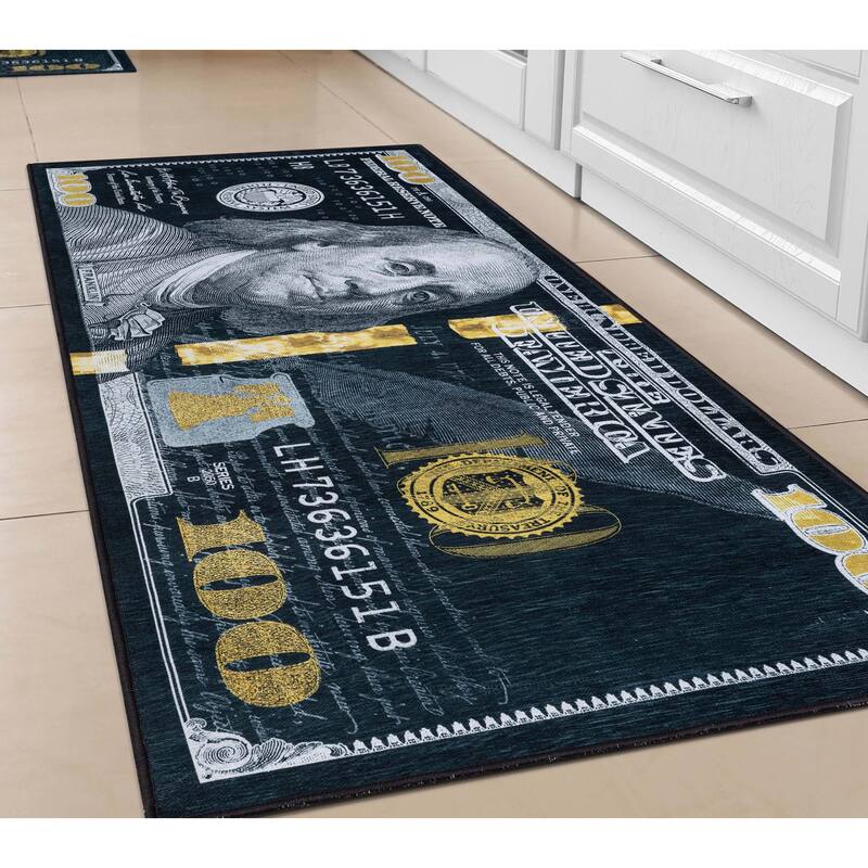 Well Woven Money Dollar Front Novelty Machine Washable Area Rug