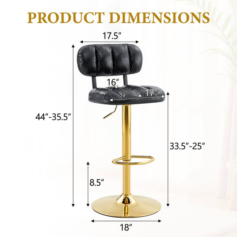 Adjustable Height Swivel Bar Stools Set of 2, PU Leather Upholstered Bar Stools, Dining Chairs with Metal Base & Footrest