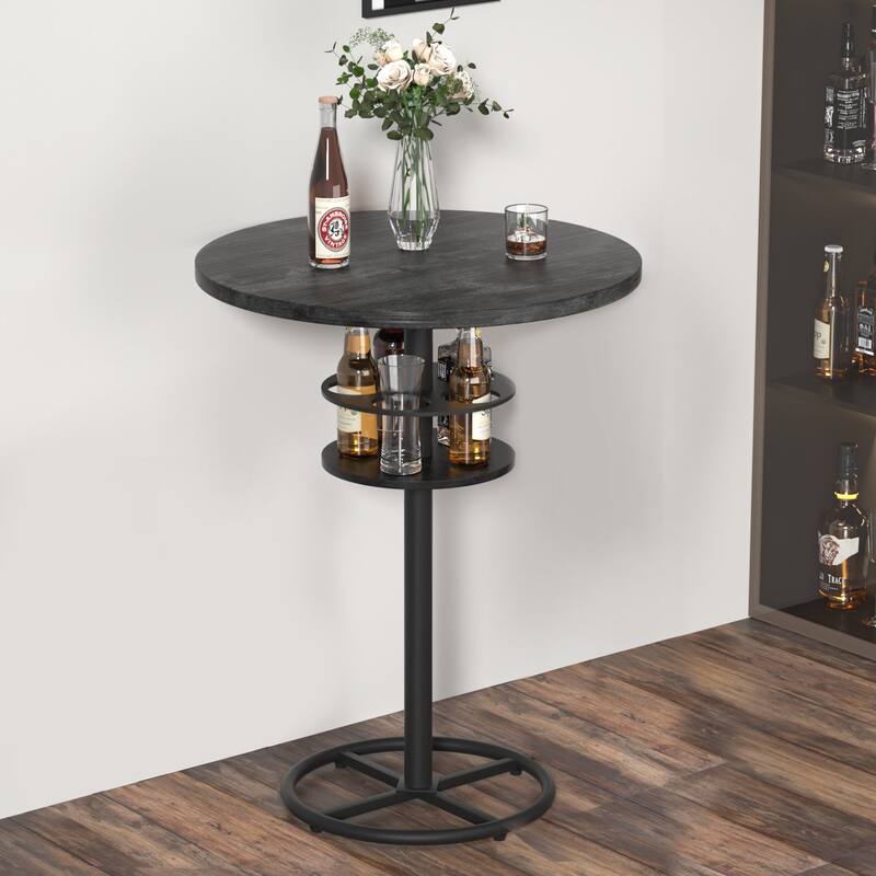VECELO Bar Table Set, Round Bistro Bar Table Wooden Top, Sturdy Metal Frame with Pedestal, Set of 1/3