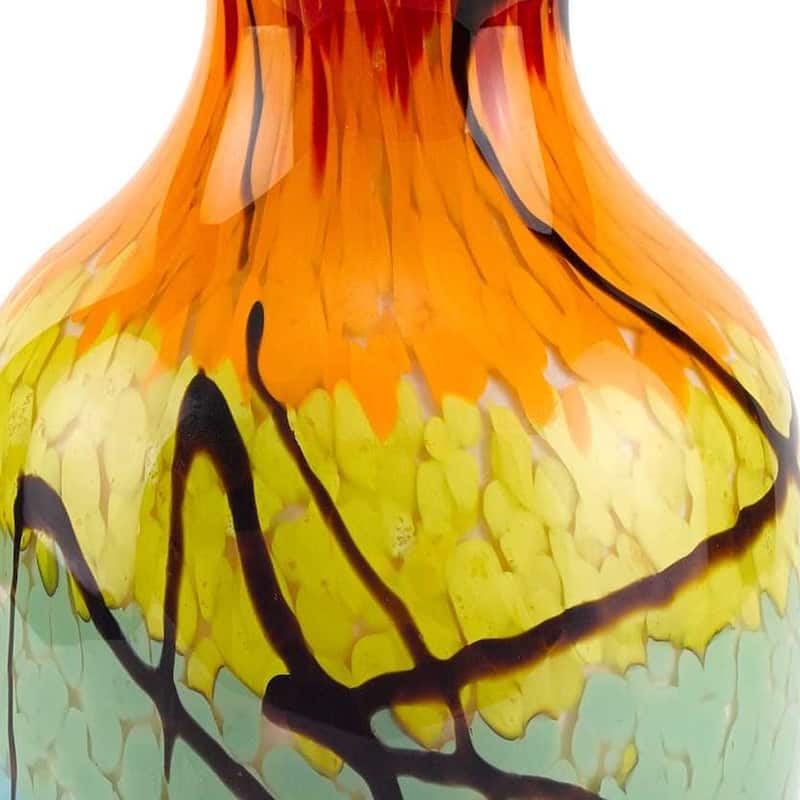 HomeRoots 11" Black Blue Red And Yellow Abstract Urn Handblown Glass Table Vase - 6