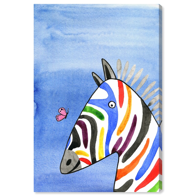 Wynwood Studio Canvas Animals Zebra and Butterfly Blue and Farmhouse Wall Art Canvas Print