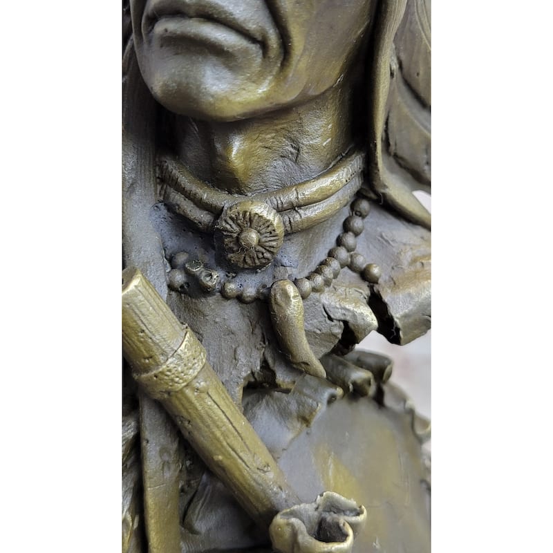 Sign Original Imitative Fisher Indian Warrior With Totem Pole Bird Bronze Statue Sculpture