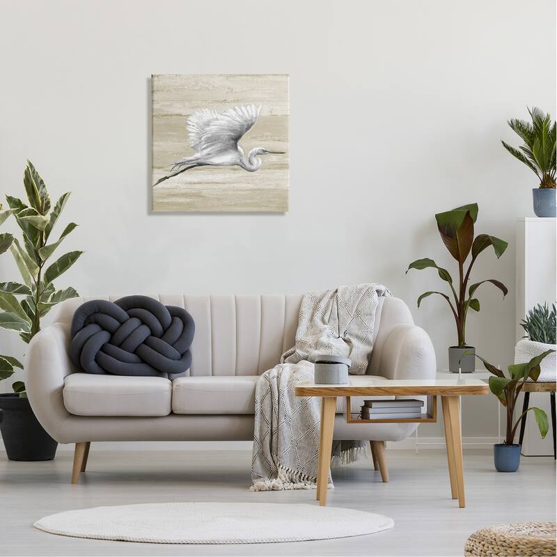 Stupell Flying Heron Sand Textured Background Natural Tones Canvas Wall Art - Grey