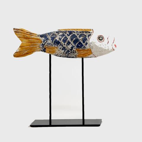Lily's Living Wooden Carving Fish With Iron Stand, Small, 7 Inch Tall, Multicolor - Small