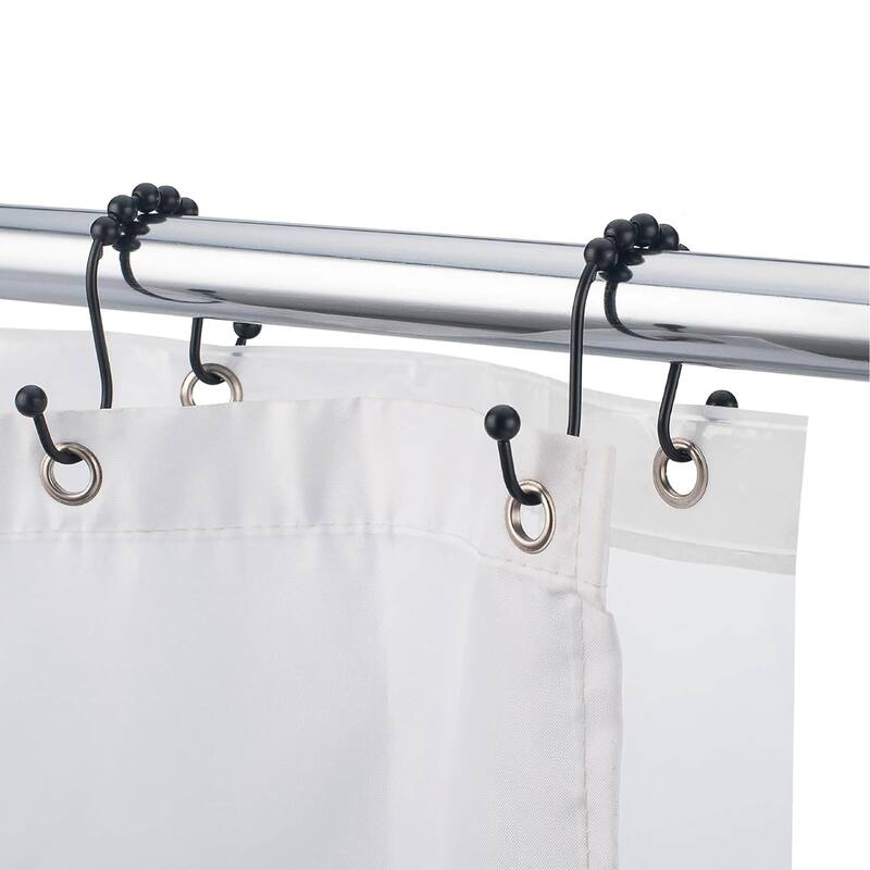 12 Piece Set - Matte Black Heavy Duty Shower Curtain Hooks Rings Rustproof Metal - Matte Black