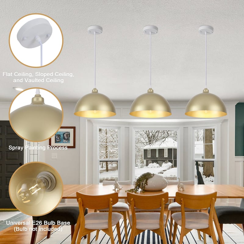 1 - Light 11.8" W Single Dome Pendant for Kitchen Island Dining Room (Set of 3) - W 11.81 in