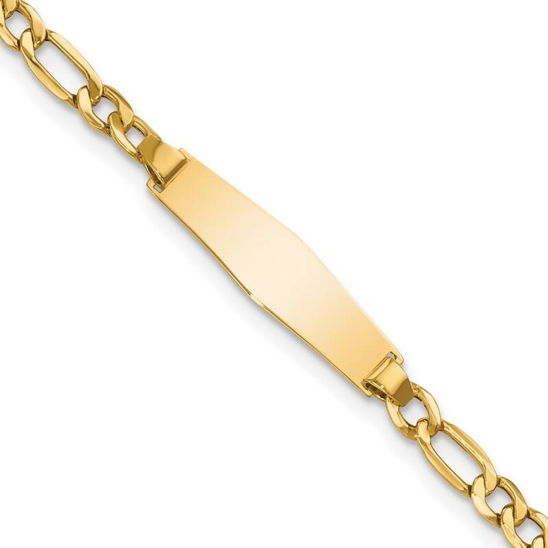 Curata 5.8mm 14k Engravable Semi solsoft Diamond Shape ID Figaro Link Soft Diamond Shape Id Bracelet