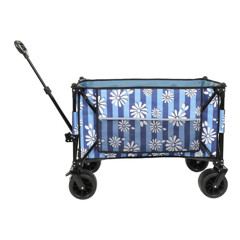 Heavy-Duty 480lbs Folding Wagon Cart with Bonus Picnic Mat - All-Terrain Beach Wheels, Drink Holders,Brakes & Side Pocket