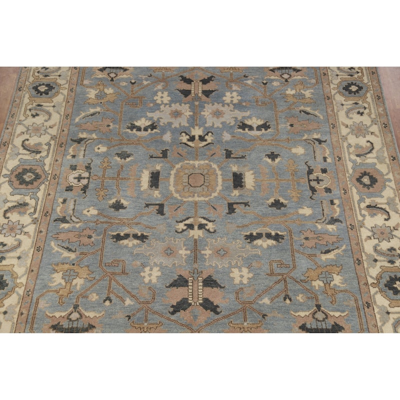 Light Blue Floral Oushak Indian Rug Handmade Traditional Wool Carpet - 9'3" x 11'9"