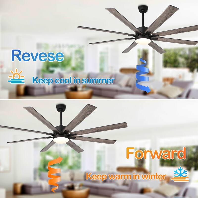 CurveCurio 72" Large Farmhouse Ceiling Fan w/ Solid Wood Blades and LED Light Kit, Quite DC Motor 6 Speed w/ Remote Control
