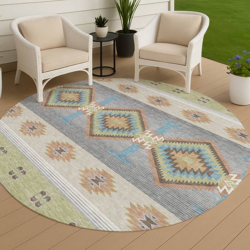 Machine Washable Indoor/ Outdoor Global Chennai Chantille Rug - Aloe - 8' x 8'