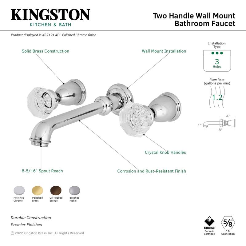 Kingston Brass Celebrity Two-Handle 3-Hole Wall Mount Bathroom Faucet
