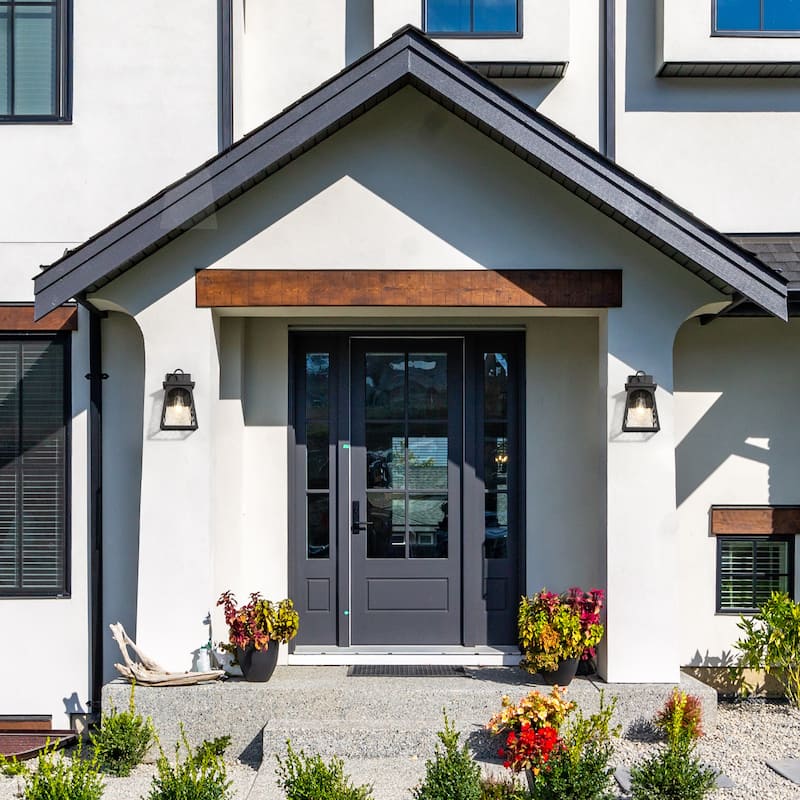 Modern Farmhouse 1-Light Black Outdoor Wall Sconce Water Ripple Glass Patio Lights - W 6.7" x H 11" x D 7.1"