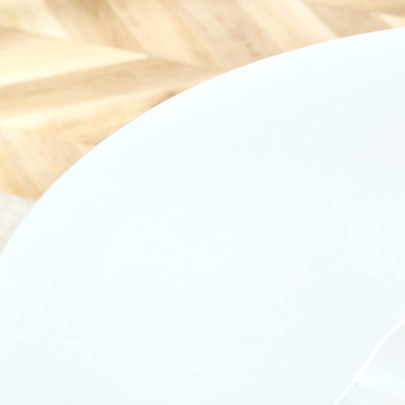 5-Piece Circular Dining Table Set with Black Leather Ergonomic Chairs