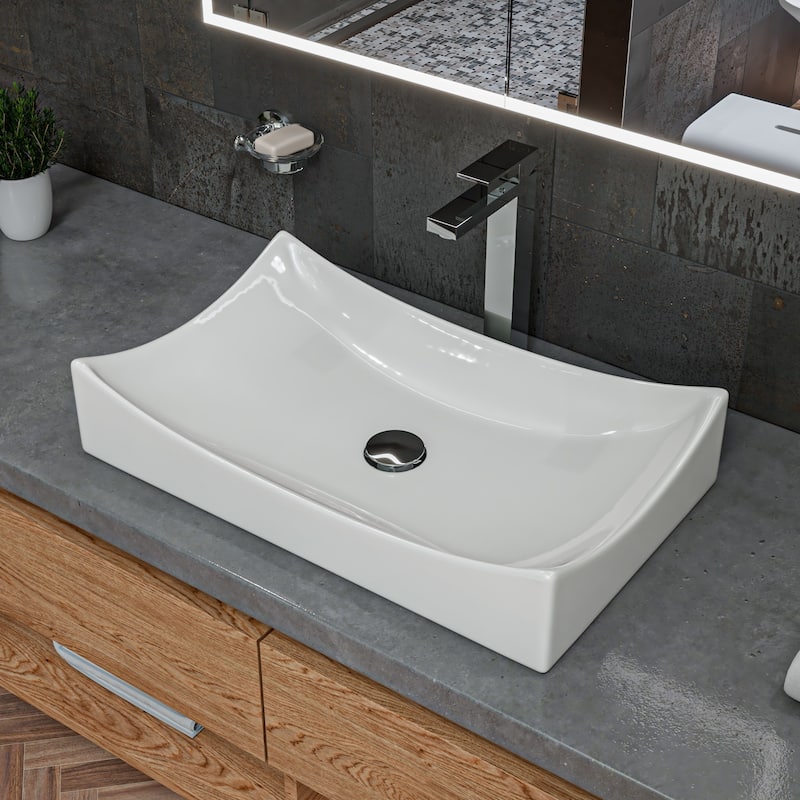 ALFI brand White 26" Fancy Rectangular Above Mount Ceramic Sink