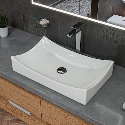 ALFI brand White 26" Fancy Rectangular Above Mount Ceramic Sink