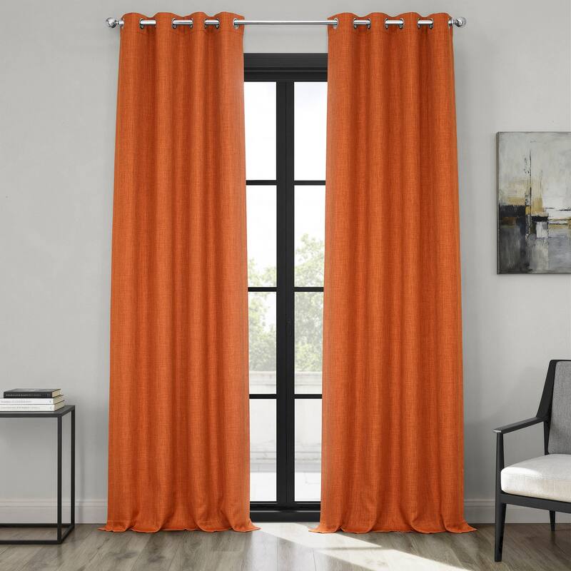 Exclusive Fabrics Grommet Textured Faux Linen Room Darkening Curtains for Bedroom & Living Room Curtains (1 Panel) - 50 X 120 - Desert Orange