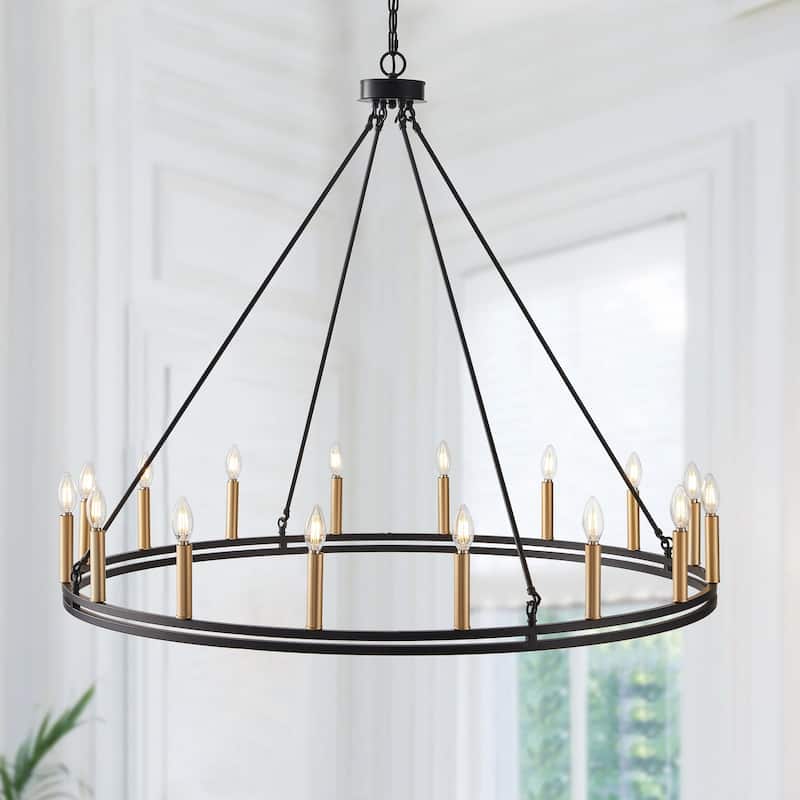 46" Farmhouse Rustic 16-Light Wagon Wheel Candle Style Chandelier
