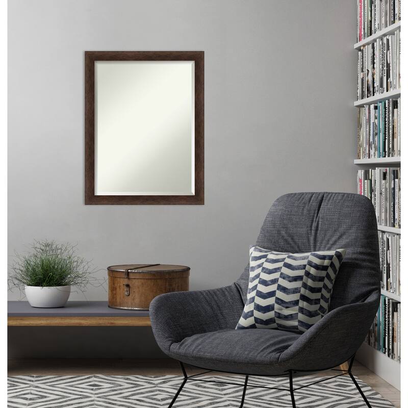 Warm Walnut Narrow Beveled Wood Framed Wall Mirror - Warm Walnut Narrow