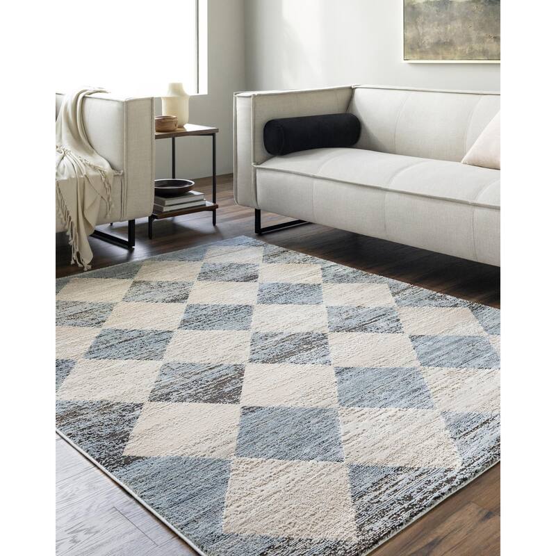 Livabliss Allegro Modern Diamond Area Rug - Blue/Ivory - 9' 2" x 12'