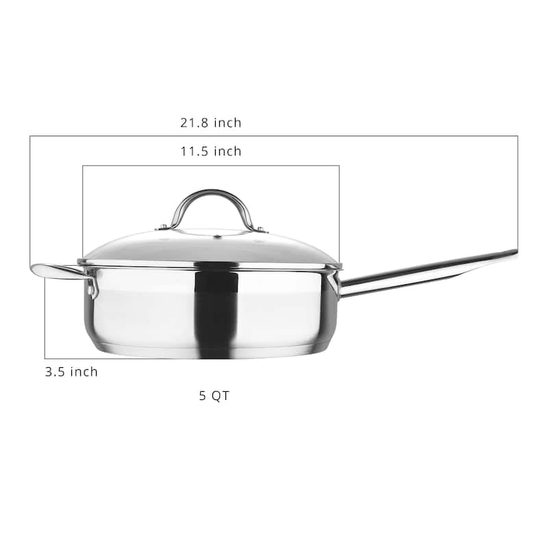 Bergner 5-Quart Saute Pan with Helper Handle Stainless Steel Dishwasher ...