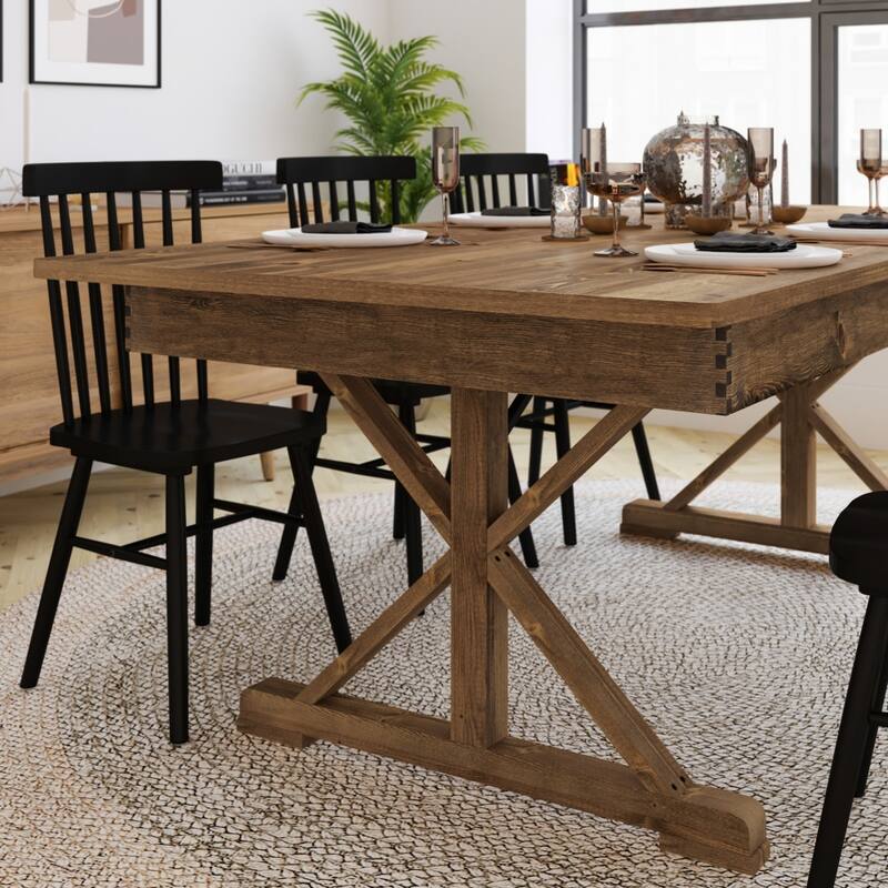 7' x 40" Rectangular Antique Rustic Solid Pine Folding Dining Table