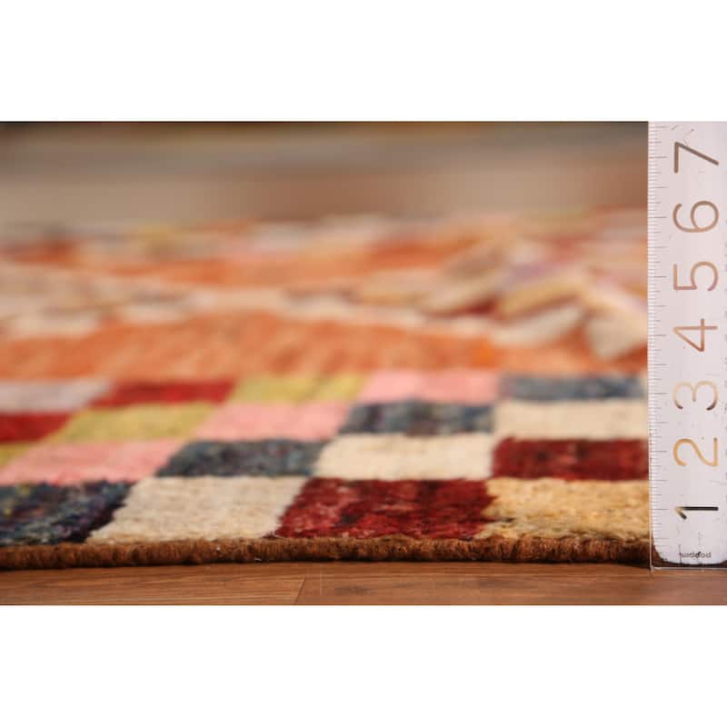 Checkered Orange Moroccan Oriental Area Rug Handmade Wool Carpet - 6'7" x 9'10"