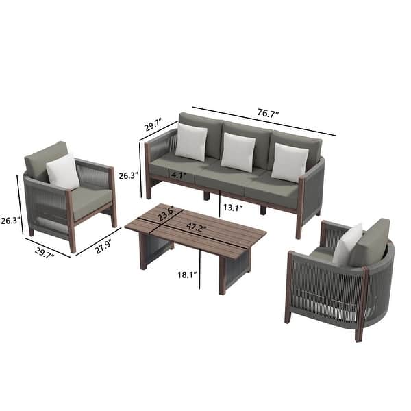 Corvus Iona 4-piece Patio Eucalyptus Wood and Rope Sofa Seating Set with Sunbrella Fabric