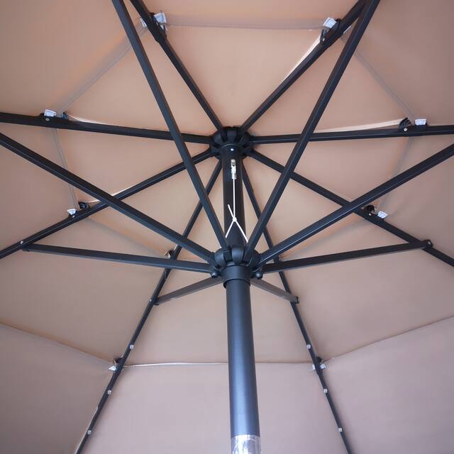 11FT Solar LED Lighted Patio Umbrella with 8 Ribs