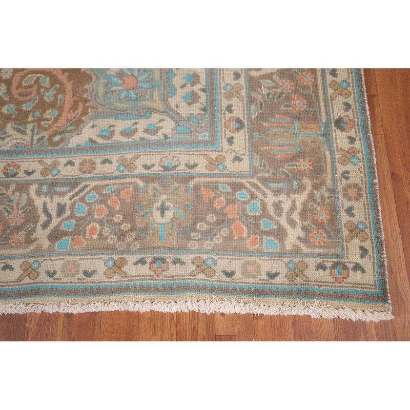 Tabriz Persian Vintage Rug Hand-Knotted Traditional Gray Wool Carpet - 9'5"x 12'4"