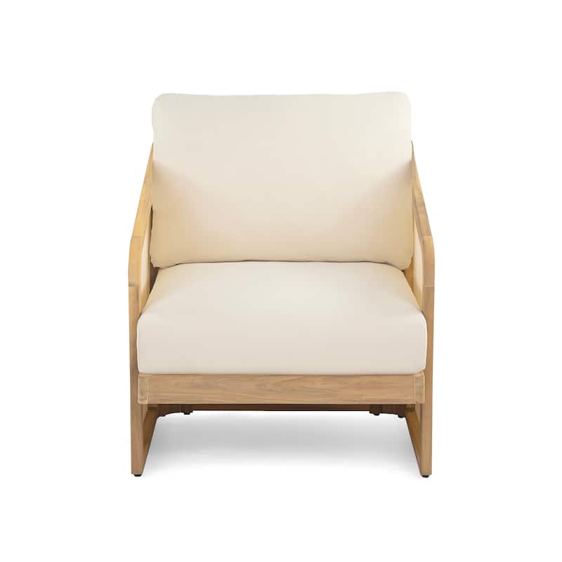 Lenrn Wood Textilene Club Chair with Acacia Frame and Water-Resistant Cushions by Christopher Knight Home