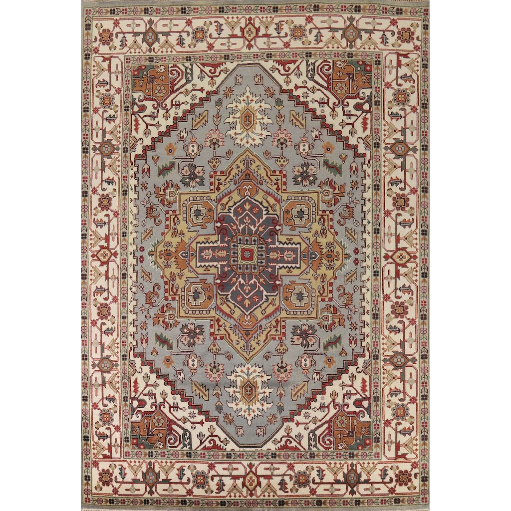 Heriz Serapi Indian Area Rug Handmade Grey Wool Carpet - 8'11" x 11'9"