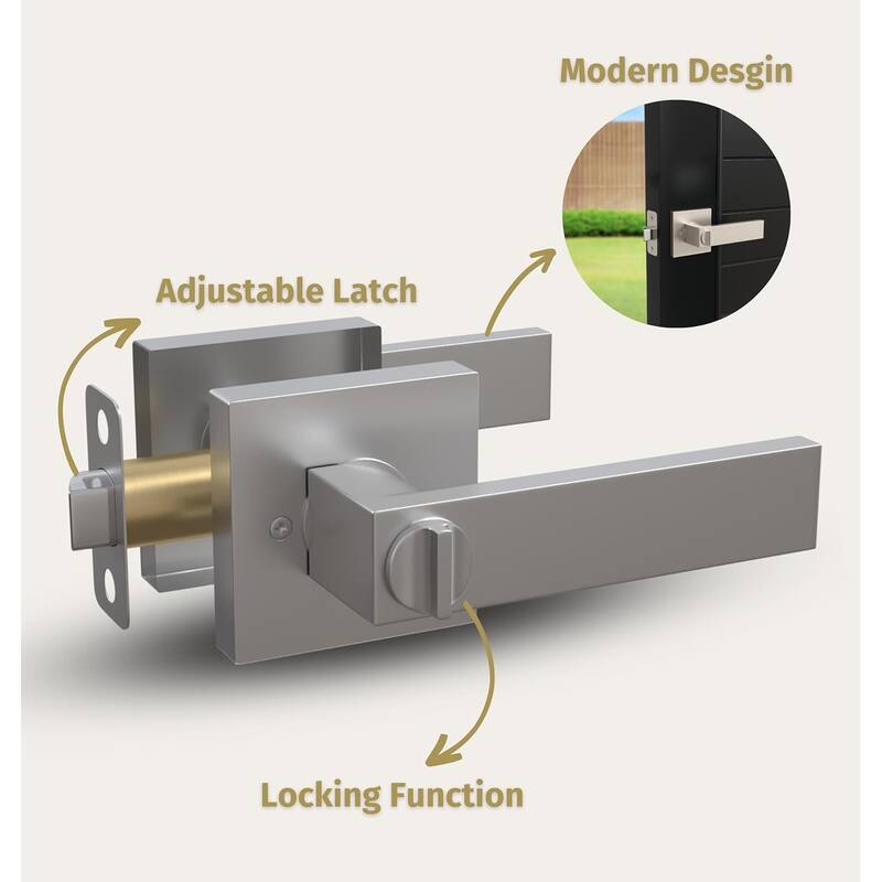 Mega Handles ROBELL Modern Square Entry Door Lever Lock Set | Fits All Standard Spaces | Bedroom Door Lock | Reversible Handle