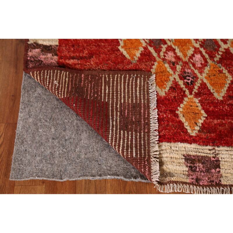 Red Geometric Moroccan Oriental Area Rug Handmade Tribal Wool Carpet - 6'7" x 9'10"