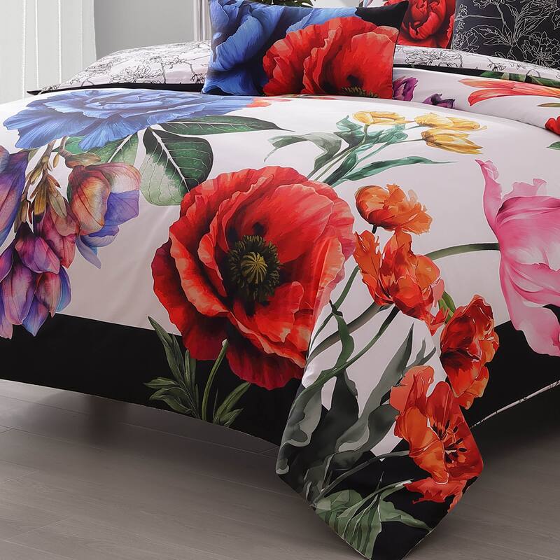 Bebejan Petal Portrait 100% Cotton Sateen 5 Piece Reversible Comforter Set