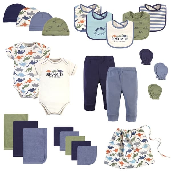 slide 1 of 1, Touched by Nature Baby Boy Organic Cotton Layette Set and Giftset, Bold Dinosaurs, 0-6 Months - Bold Dinosaurs 0-6 Months - Bold Dinosaurs