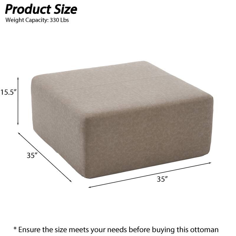 Oversized Square Ottoman Coffee Table, Faux Leather Couch Ottoman Large Footstool for Living Room