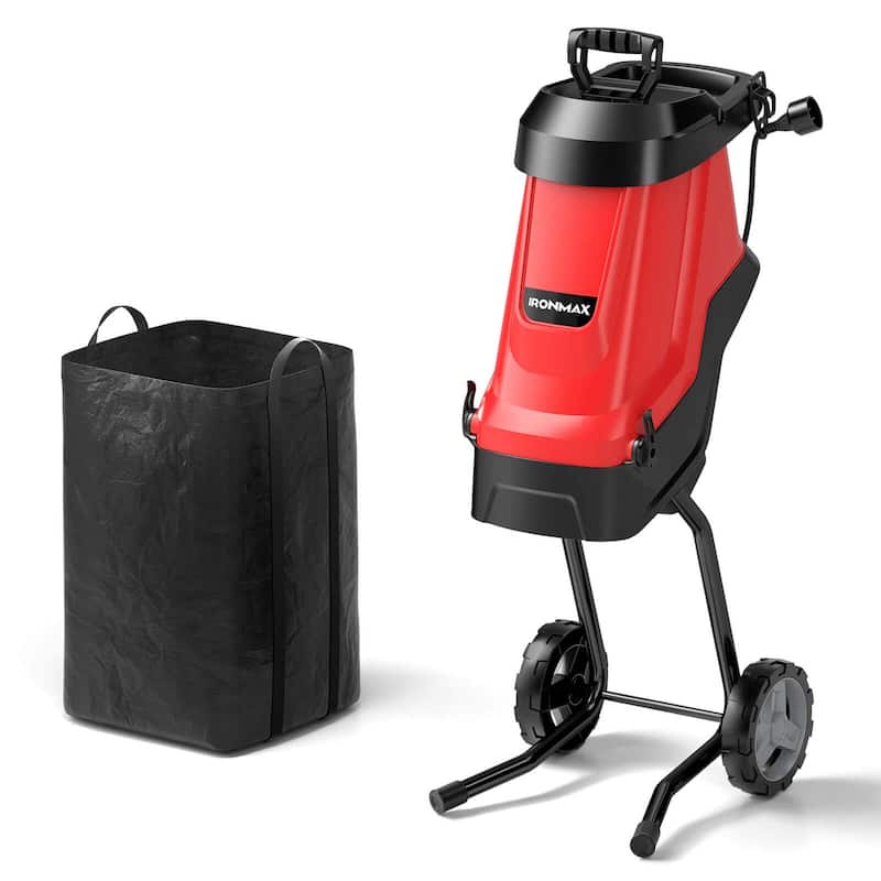 Ironmax 15 AMP Leaf Shredder Mulcher with Plunger & Collection Bag - 17" x 13" x 37" (L x W x H)