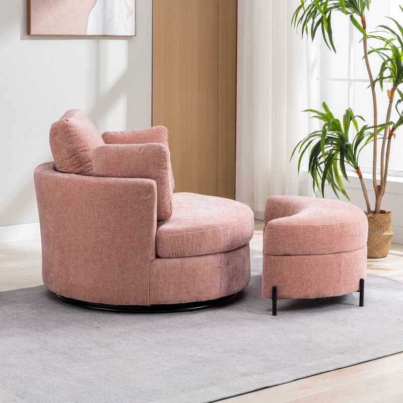 42.3"W Upholstered Swivel Accent Chair with 4 Pillows and Half-Moon Storage Ottoman