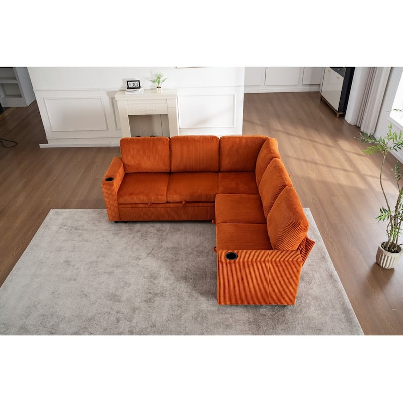 83.66" L-Shaped Sectional Sofa with Storage and Pull Out Bed
