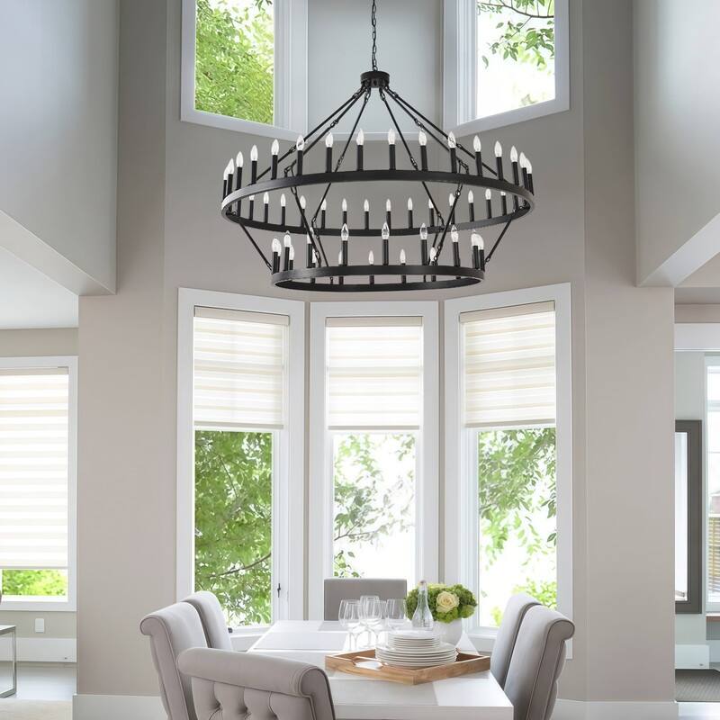 2 Tier Wagon Wheel Chandelier Large Farmhouse Rustic Round Chandeliers