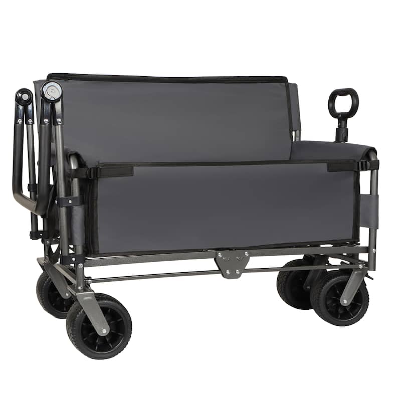 3-in-1 Folding Wagon Cart with Bench Seat & Canopy & Storage, 500lbs Heavy-Duty, 180L Capacity, All-Terrain Wagon