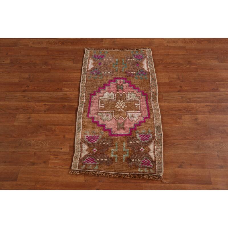 Hand Knotted Oriental 100% Wool Carpet Transitional Medallion Brown Anatolian Area Rug - 3' 0'' X 1' 8''