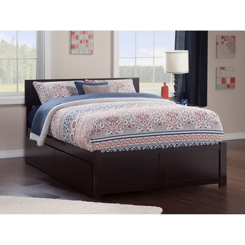 Platform Bed - Storage Drawers & Flat Panel Footboard - Modern Bedroom Furniture