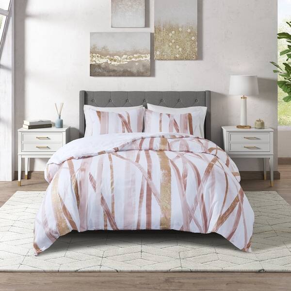 slide 2 of 13, Jorja Blush/ Gold Cotton Metallic Printed Comforter Set by CosmoLiving