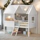 preview thumbnail 1 of 7, Twin Size Low Wood House Loft Bed With Two Side Windows for Home White